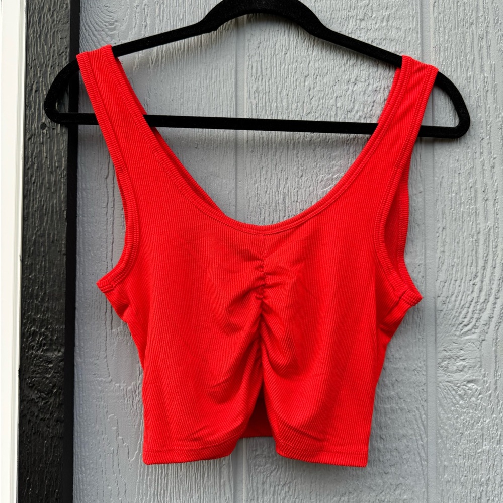 NWT LULUS Easygoing Excellence Red Ribbed Knit Ruched Tank Top coral small S - Picture 12 of 16